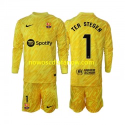 Koszulka FC Barcelona Ter Stegen 1 Bramkarskie Dziecięca Wyjazdowy Komplet 2024-2025 Długie Rękawy