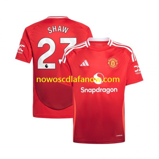 Koszulka Manchester United Luke Shaw 23 Męska Domowy Komplet 2024-2025 Krótkie Rękawy