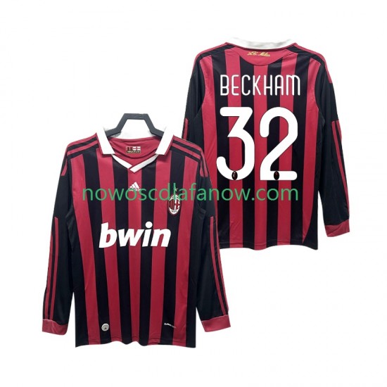 Koszulka AC Milan BECKHAM 32 2009 Retro Męska Domowy Komplet 2010 Długie Rękawy