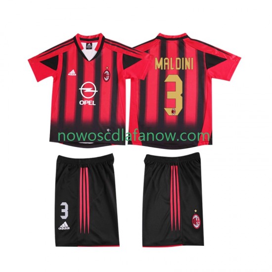 Koszulka AC Milan MALDINI 3 2005 Retro Dziecięca Domowy Komplet 2004 Krótkie Rękawy