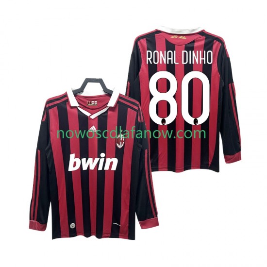 Koszulka AC Milan RONALDINHO 80 2009 Retro Męska Domowy Komplet 2010 Długie Rękawy