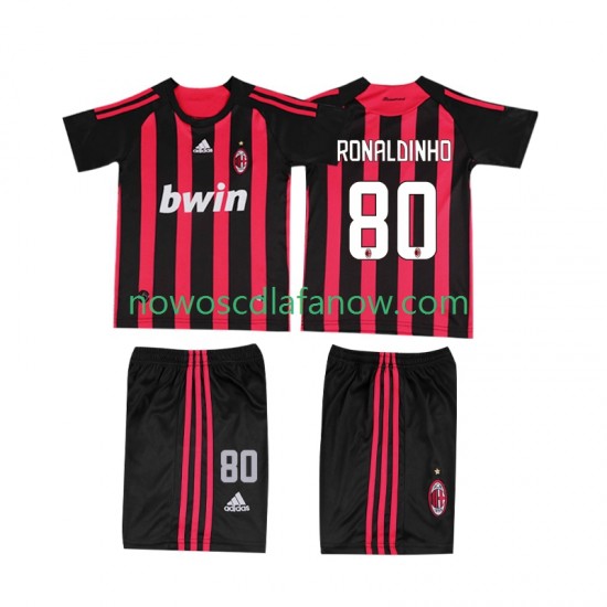Koszulka AC Milan RONALDINHO 80 2009 Retro Dziecięca Domowy Komplet 2008 Krótkie Rękawy