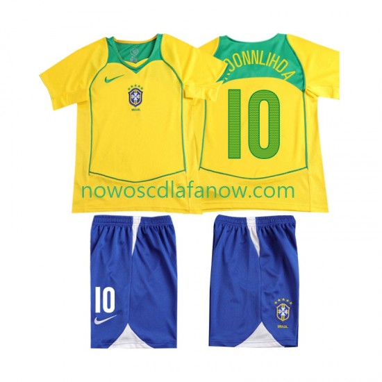 Koszulka Reprezentacja Brazylii RONALOINHO 10 Retro Dziecięca Domowy Komplet 2004 Krótkie Rękawy
