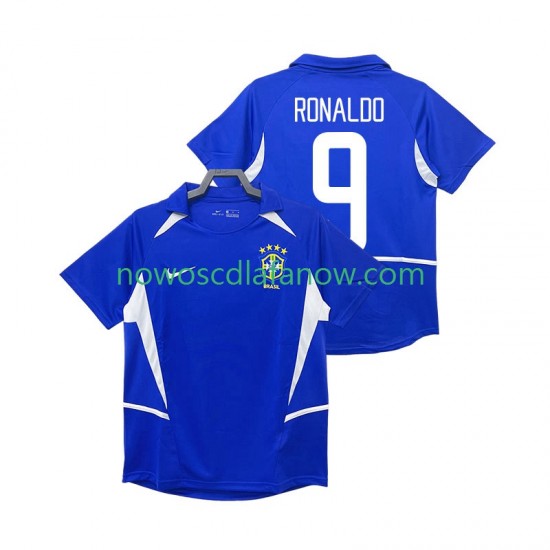 Koszulka Reprezentacja Brazylii Ronaldo 9 Retro Męska Wyjazdowy Komplet 2002 Krótkie Rękawy