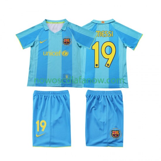 Koszulka FC Barcelona Lionel Messi 19 2007 Retro Dziecięca Wyjazdowy Komplet 2008 Krótkie Rękawy