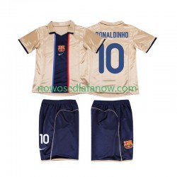Koszulka FC Barcelona RONALDINHO 10 2001 Retro Dziecięca Wyjazdowy Komplet 2002 Krótkie Rękawy