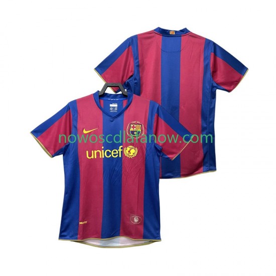 Koszulka FC Barcelona 2007 Retro Męska Domowy Komplet 2008 Krótkie Rękawy