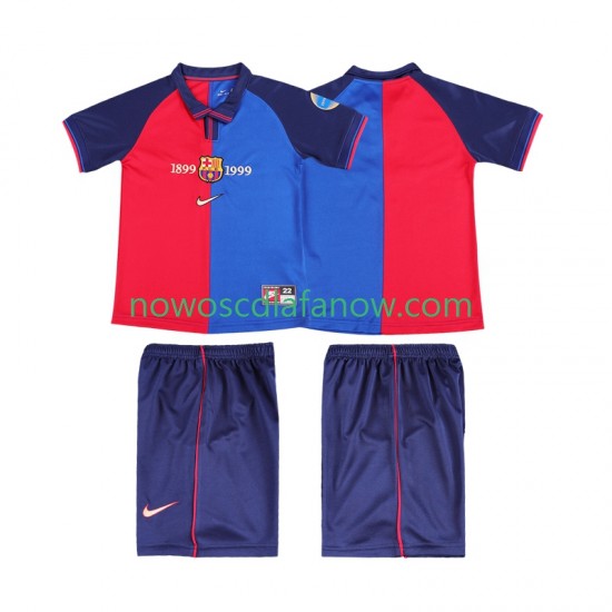 Koszulka FC Barcelona 2000 Retro Dziecięca Domowy Komplet 1999 Krótkie Rękawy