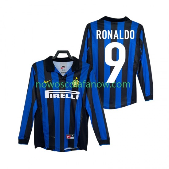 Koszulka Inter Mediolan Ronaldo 9 Retro Męska Domowy Komplet 1998 1999 Długie Rękawy