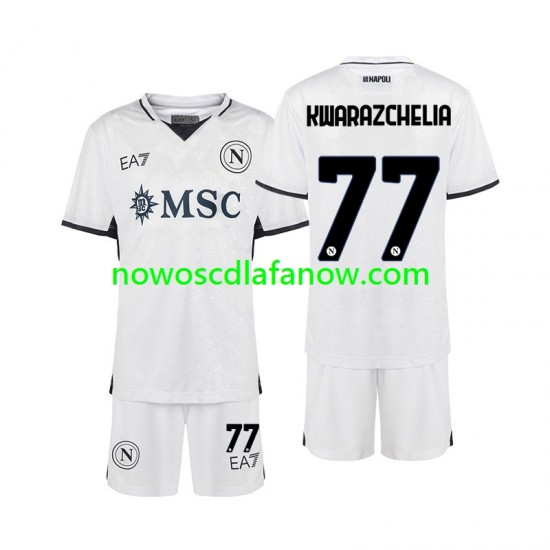 Koszulka Napoli Khvicha Kvaratskhelia 77 Dziecięca Wyjazdowy Komplet 2024-2025 Krótkie Rękawy