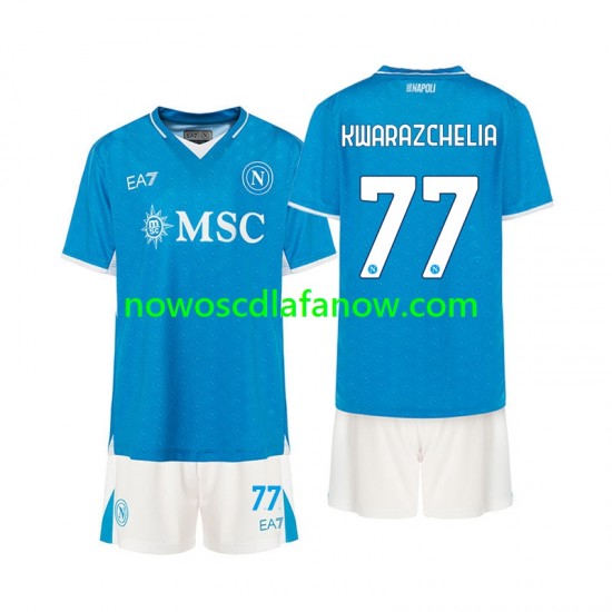 Koszulka Napoli Khvicha Kvaratskhelia 77 Dziecięca Domowy Komplet 2024-2025 Krótkie Rękawy