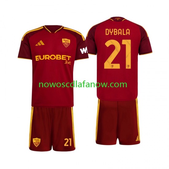 Koszulka AS Roma Paulo Dybala 21 Dziecięca Domowy Komplet 2026-2027 Krótkie Rękawy