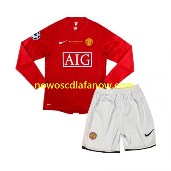 Koszulka Manchester United Champion League 2007 Retro Dziecięca Domowy Komplet Długie Rękawy