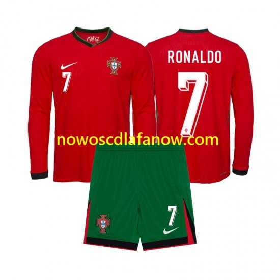 Koszulka Reprezentacja Portugalii Ronaldo 7 Dziecięca Domowy Komplet Euro 2024 Długie Rękawy