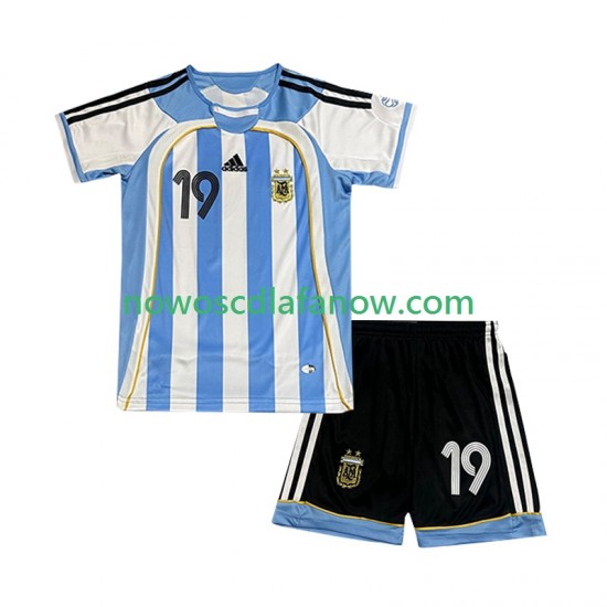 Koszulka Reprezentacja Argentyny Lionel Messi 19 Retro Dziecięca Domowy Komplet 2006 Krótkie Rękawy