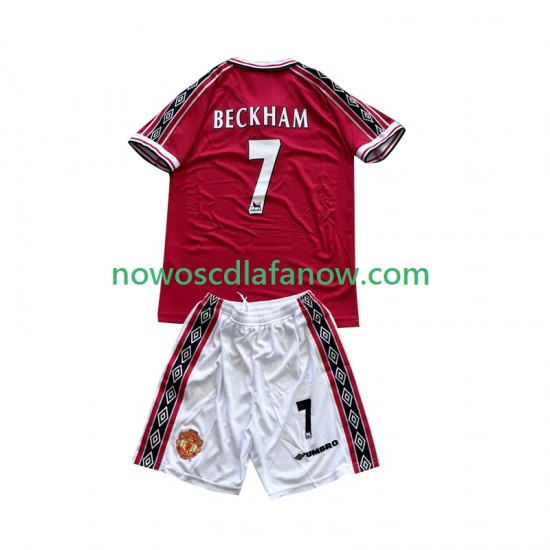 Koszulka Manchester United Beckham 7 Retro Dziecięca Domowy Komplet 1998 1999 Krótkie Rękawy
