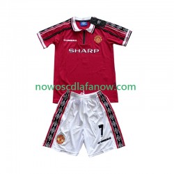 Koszulka Manchester United Beckham 7 Retro Dziecięca Domowy Komplet 1998 1999 Krótkie Rękawy