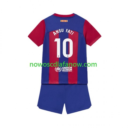 Koszulka FC Barcelona Ansu Fati 10 Dziecięca Domowy Komplet 2023-2024 Krótkie Rękawy