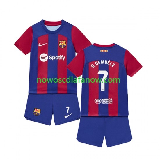 Koszulka FC Barcelona Ousmane Dembele 7 Dziecięca Domowy Komplet 2023-2024 Krótkie Rękawy