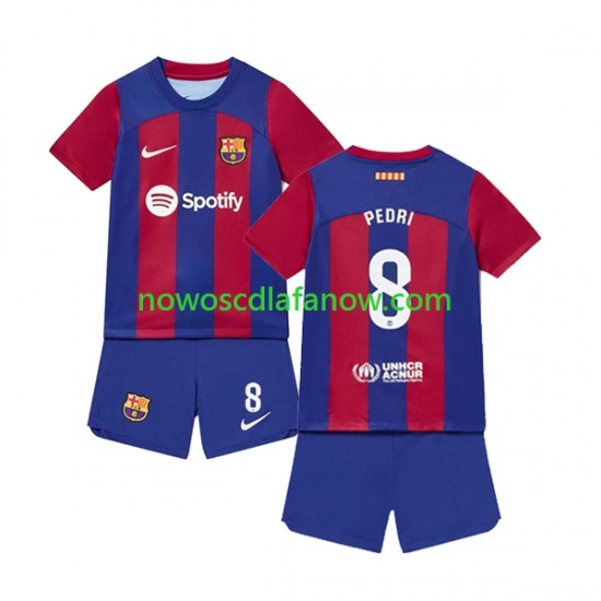 Koszulka FC Barcelona Pedri 8 Dziecięca Domowy Komplet 2023-2024 Krótkie Rękawy