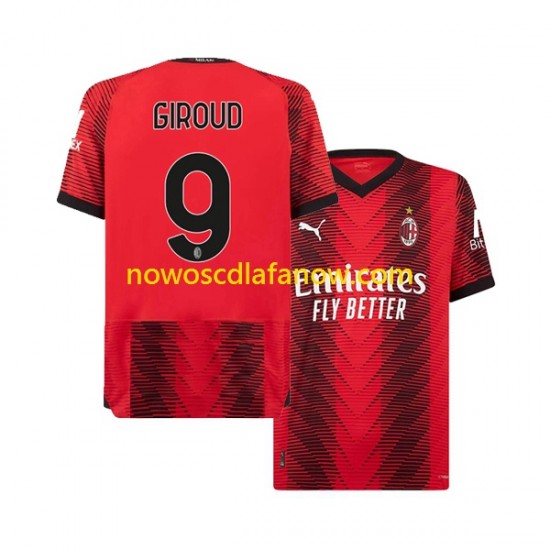 Koszulka AC Milan Olivier Giroud 9 Męska Domowy Komplet 2023-2024 Krótkie Rękawy