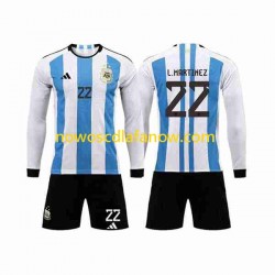 Koszulka Reprezentacja Argentyny 3 Stars Lautaro Martinez 22 Dziecięca Domowy Komplet World Cup 2022 Długie Rękawy