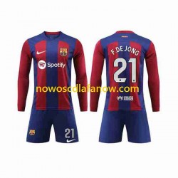 Koszulka FC Barcelona Frenkie de Jong 21 Dziecięca Domowy Komplet 2023-2024 Długie Rękawy