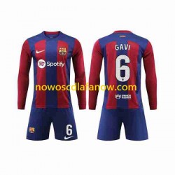 Koszulka FC Barcelona GAVI 6 Dziecięca Domowy Komplet 2023-2024 Długie Rękawy