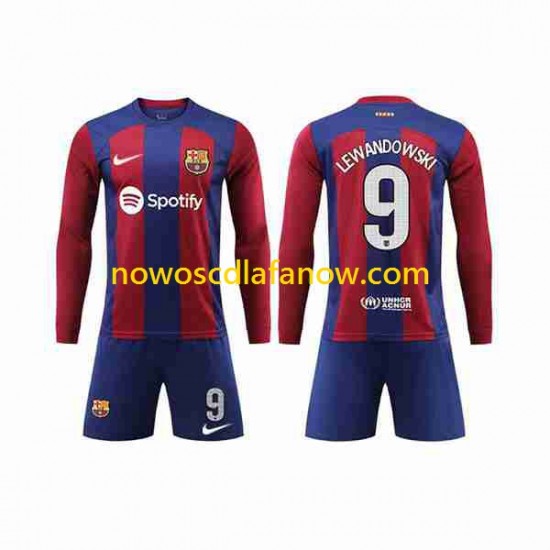 Koszulka FC Barcelona LEWANDOWSKI 9 Dziecięca Domowy Komplet 2023-2024 Długie Rękawy