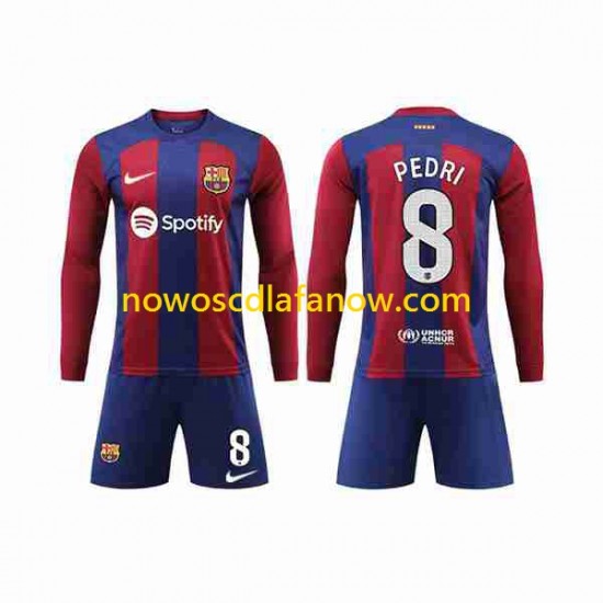 Koszulka FC Barcelona Pedri 8 Dziecięca Domowy Komplet 2023-2024 Długie Rękawy