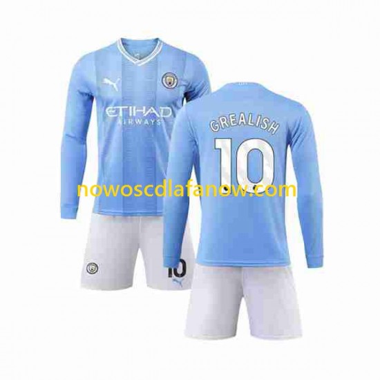 Koszulka Manchester City Grealish 10 Dziecięca Domowy Komplet 2023-2024 Długie Rękawy