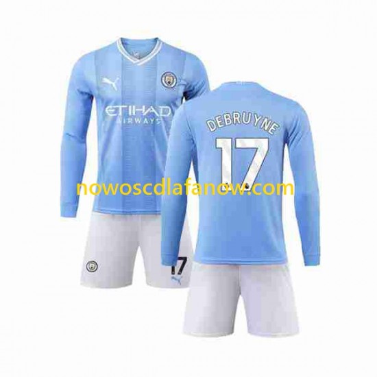 Koszulka Manchester City Kevin De Bruyne 17 Dziecięca Domowy Komplet 2023-2024 Długie Rękawy