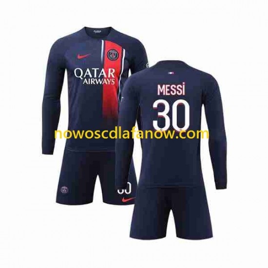 Koszulka Paris Saint-Germain Lionel Messi 30 Dziecięca Domowy Komplet 2023-2024 Długie Rękawy