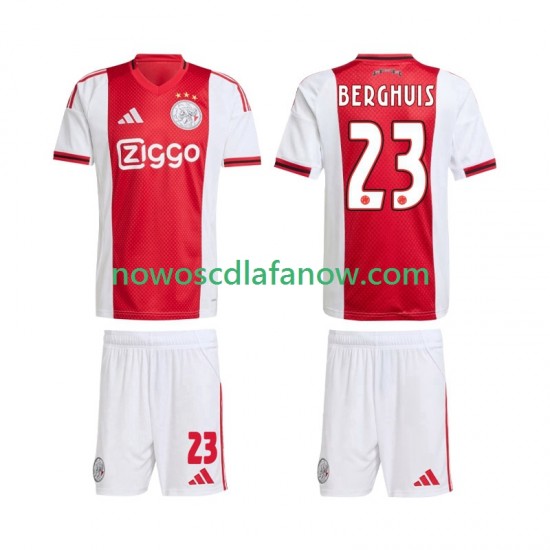 Koszulka AFC Ajax Steven Berghuis 23 Dziecięca Domowy Komplet 2025-2026 Krótkie Rękawy