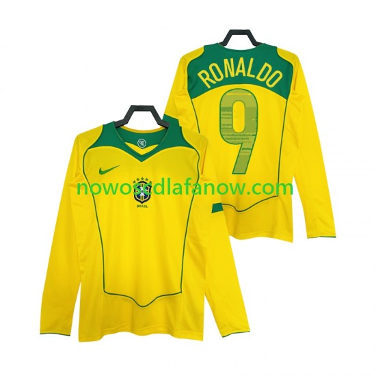 Koszulka Reprezentacja Brazylii RONALDO 9 Retro Męska Domowy Komplet 2004 Długie Rękawy