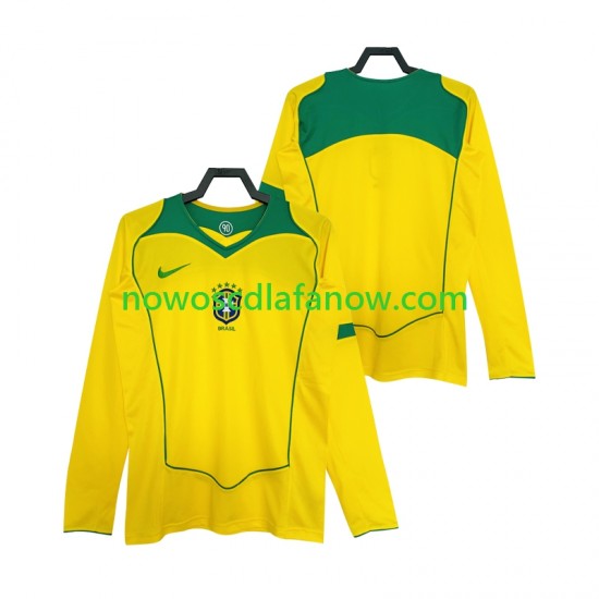 Koszulka Reprezentacja Brazylii Retro Męska Domowy Komplet 2004 Długie Rękawy