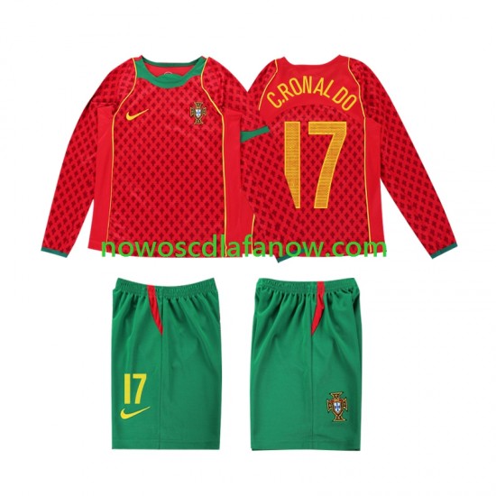 Koszulka Reprezentacja Portugalii Cristiano Ronaldo 17 Retro Dziecięca Domowy Komplet 2004 Długie Rękawy