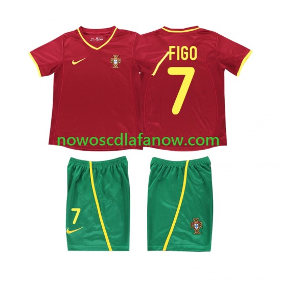 Koszulka Reprezentacja Portugalii FIGO 7 Retro Dziecięca Domowy Komplet 2002 Krótkie Rękawy