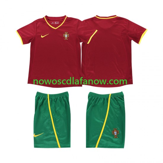 Koszulka Reprezentacja Portugalii Retro Dziecięca Domowy Komplet 2002 Krótkie Rękawy