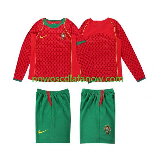 Koszulka Reprezentacja Portugalii Retro Dziecięca Domowy Komplet 2004 Długie Rękawy