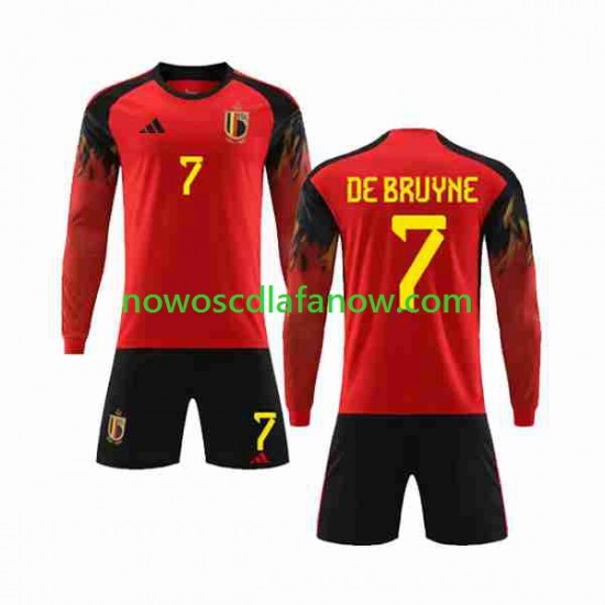 Koszulka Reprezentacja Belgii De Bruyne 7 Dziecięca Domowy Komplet World Cup 2022 Długie Rękawy