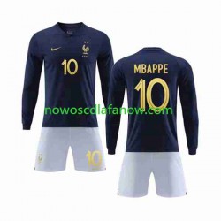 Koszulka Reprezentacja Francji Mbappé 10 Dziecięca Domowy Komplet World Cup 2022 Długie Rękawy