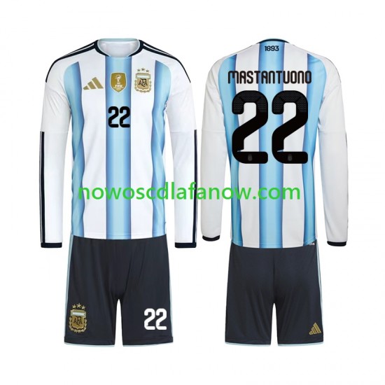 Koszulka Reprezentacja Argentyny Franco Mastantuono 22 Dziecięca Domowy Komplet World Cup 2026 Długie Rękawy