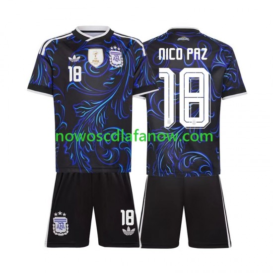 Koszulka Reprezentacja Argentyny Nico Paz 18 Dziecięca Wyjazdowy Komplet World Cup 2026 Krótkie Rękawy