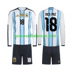 Koszulka Reprezentacja Argentyny Nico Paz 18 Dziecięca Domowy Komplet World Cup 2026 Długie Rękawy