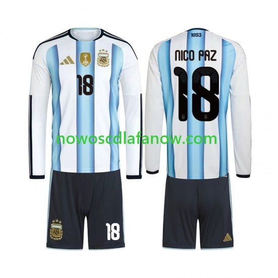 Koszulka Reprezentacja Argentyny Nico Paz 18 Dziecięca Domowy Komplet World Cup 2026 Długie Rękawy