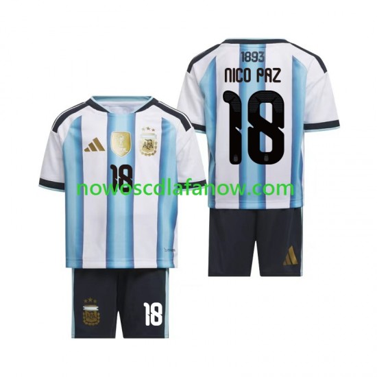 Koszulka Reprezentacja Argentyny Nico Paz 18 Dziecięca Domowy Komplet World Cup 2026 Krótkie Rękawy