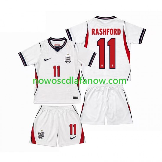 Koszulka Reprezentacja Anglii Marcus Rashford 11 Dziecięca Domowy Komplet World Cup 2026 Krótkie Rękawy