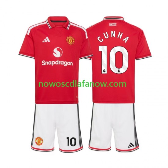 Koszulka Manchester United Matheus Cunha 10 Dziecięca Domowy Komplet 2026-2027 Krótkie Rękawy