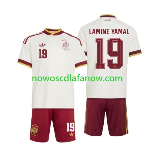 Koszulka Reprezentacja Hiszpanii Lamine Yamal 19 Dziecięca Wyjazdowy Komplet World Cup 2026 Krótkie Rękawy